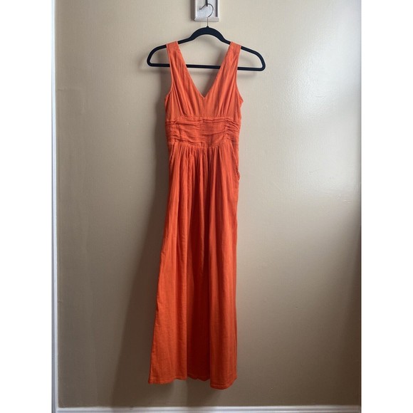 Edme & Esyllte Anthropologie Orange Sleeveless V-Neck Lined Maxi Dress Sz 0 - Picture 3 of 11